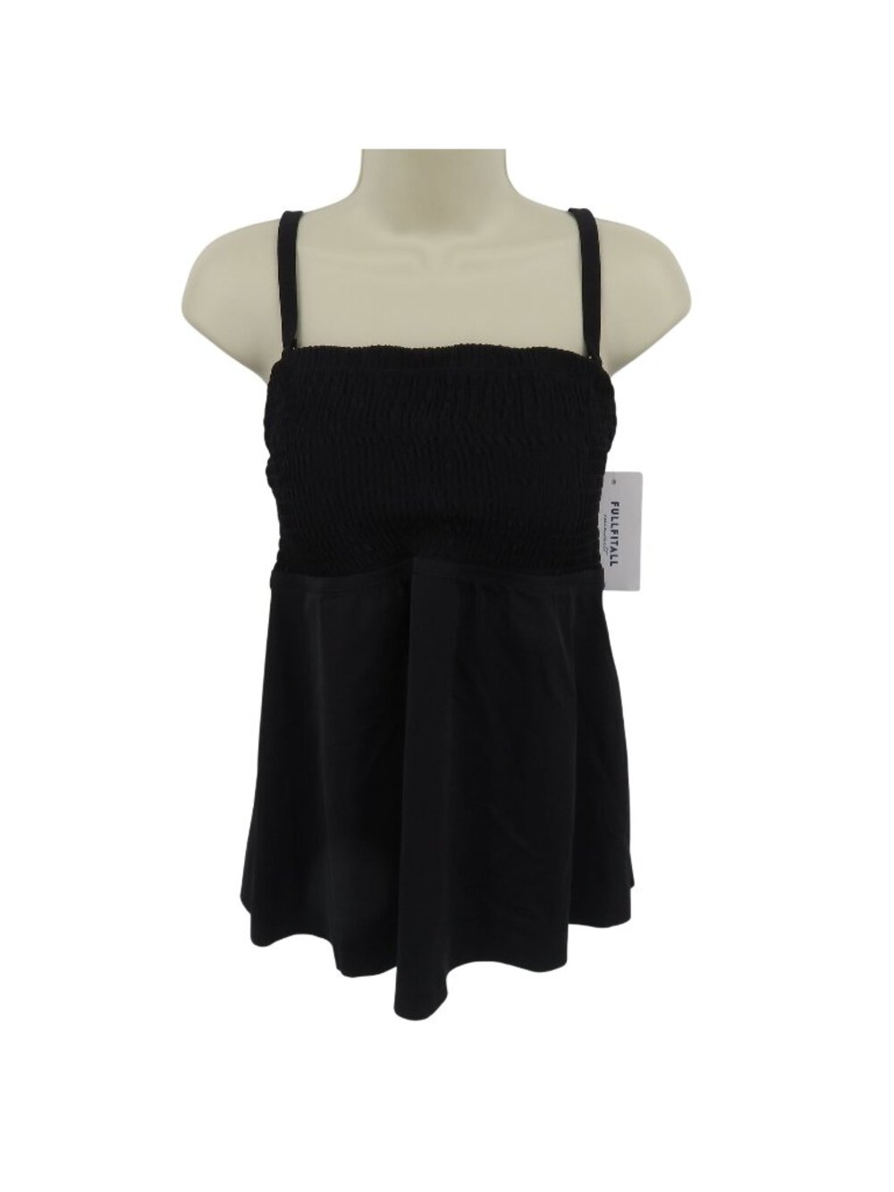 FullFitAll Women 14 TK210536 Black Ruched Tankini Swim Top Built In Bra NEW NWT